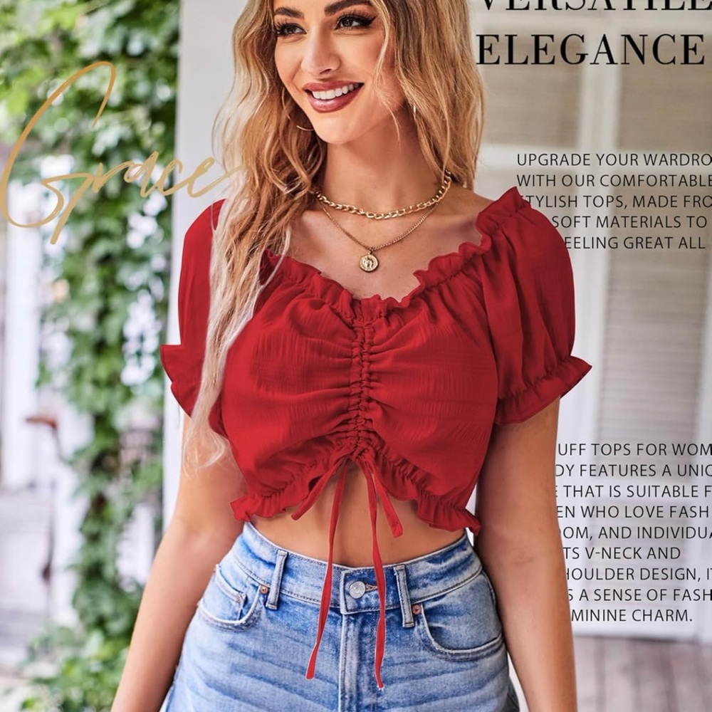 Women's Red Off-the-Shoulder Top Size L - Picture 3 of 8